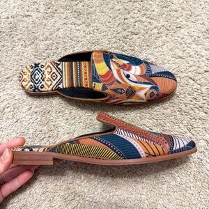 Inkkas  Women’s Slip-On Mules Shoes Abstract Pattern Fabric Sandals 7